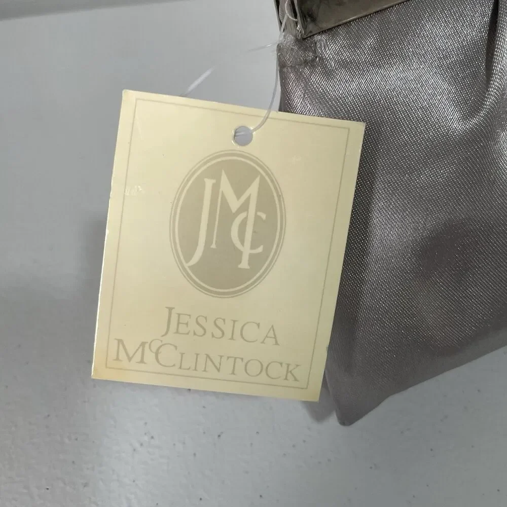 Jessica McClintock Vtg. Silk Clutch Purse Shoulder Bag Silver Gray Metal Clasp